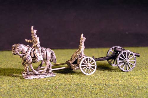 Brunswick Foot artillery Limber with 2 horses, 1 rider & 1 sitting driver & 1x 6lb Gun