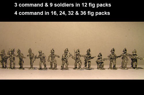 Avantguard Mix of Jagers & Light Infantry in Hats Skirmishing/ Firing Line x 12 figs with command