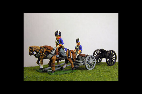 British / KGL Artillery Limber with 2 horses and 1 rider & 1 Sitting Driver plus 1 x 6lb Gun or choose calibre