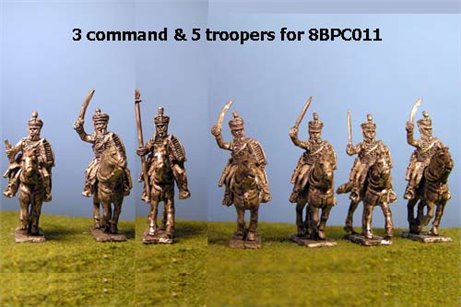 British / KGL Hussars in Pelisse & Shako Charging x 8 with Command
