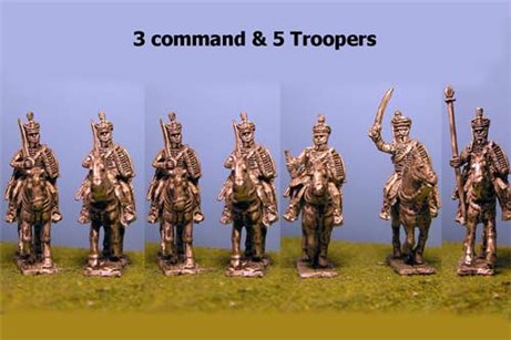 British / KGL Hussars in Pelisse & Shako At Rest x 8 with Command