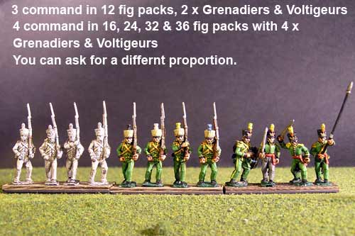 1st Rgt Marching, Centre Companies & Grenadiers with Tuft Plume & Voltigeurs with Plumet.