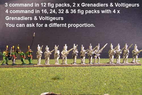 1st Rgt Advancing, Centre Companies Tuft Plume, Grenadiers with Shako Chords & Voltigeurs with Plumet.