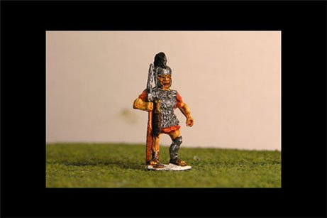 Legionaries standing with Pilum, Montefortino helmet, plume