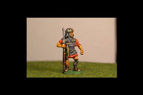 Legionaries standing with Pilum, Gallic helmet