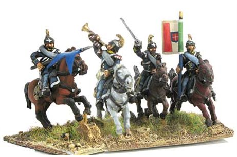 Command group of Dragoons in campaign dress, charging