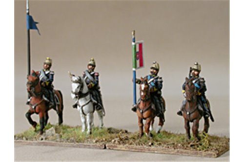 Command group of lancers in campaign dress, walking