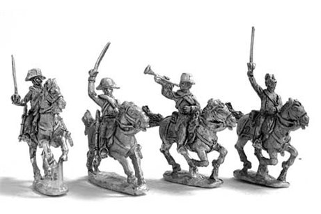 Command group of Royal Carabineers in campaign uniform, charging