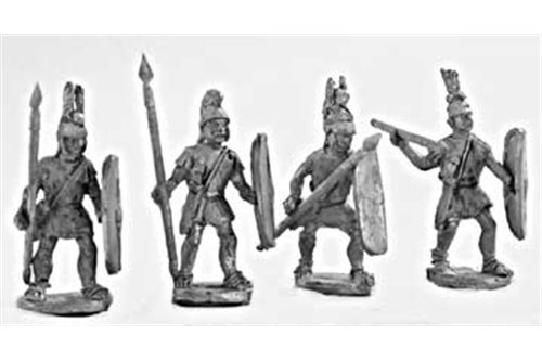 Lighter spearmen (class III) armed with spear, sword Italian helmet, and shield, attacking (4 variants