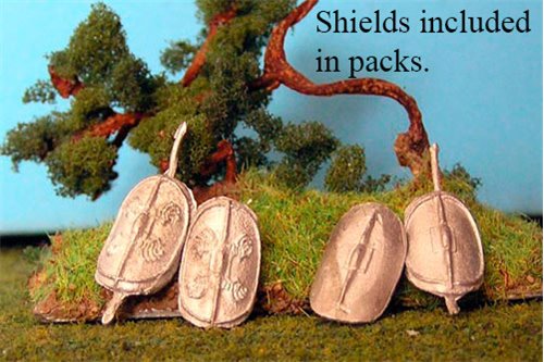 Legionaries standing with Pilum, Gallic helmet