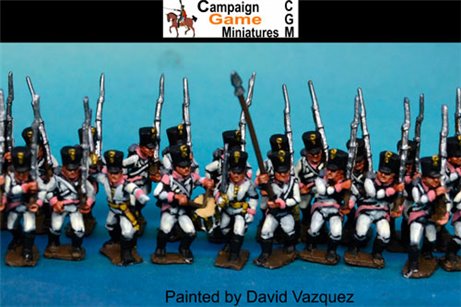 German Infantry in Shako Marching  (3 Command & 9 soldiers in 12 figure pack)
